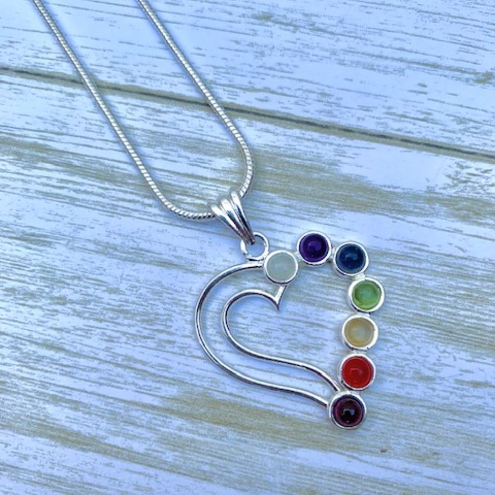 Heart Chakra Rainbow Pendant Sterling Silver Chain
